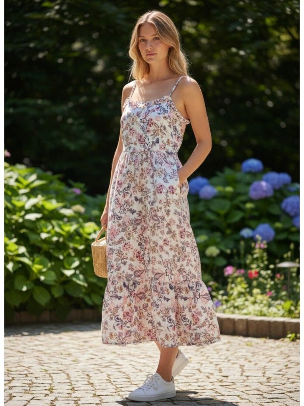 Who What Wear Womens Floral Maxi Dress XL Sleeveless Adjustable Straps Cotton